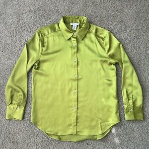 Rachel Zoe silk satin button up shirt women size medium green
